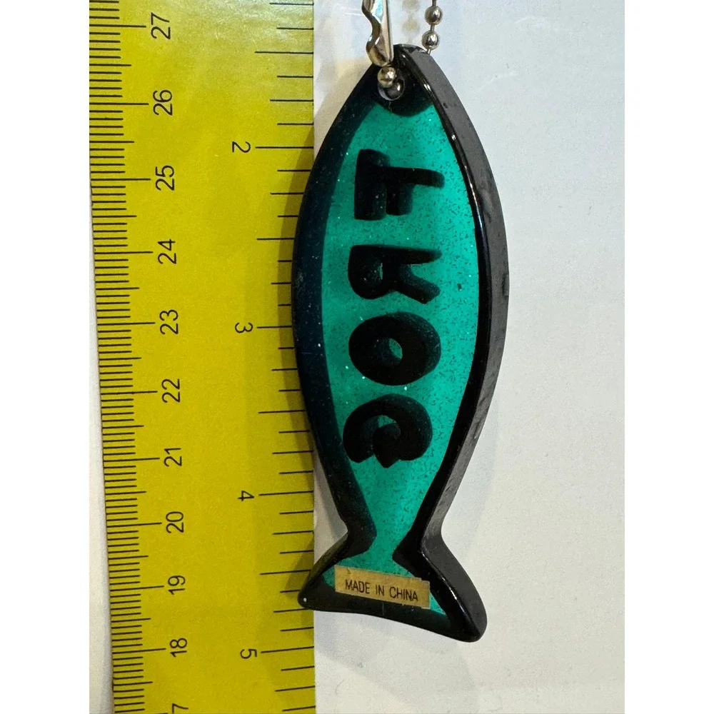 Green Glitter Fish Keychain Frog Text Bag Charm Kitsch Y2K Ironic Accessory